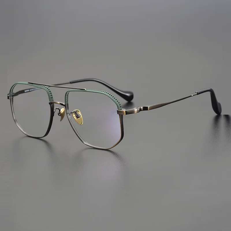 

Handmade Retro Pure Titanium Eyeglass Frame Double Beam Pilot Male Trend Wide Face Myopia Designer Style Flat Light Lens 2025