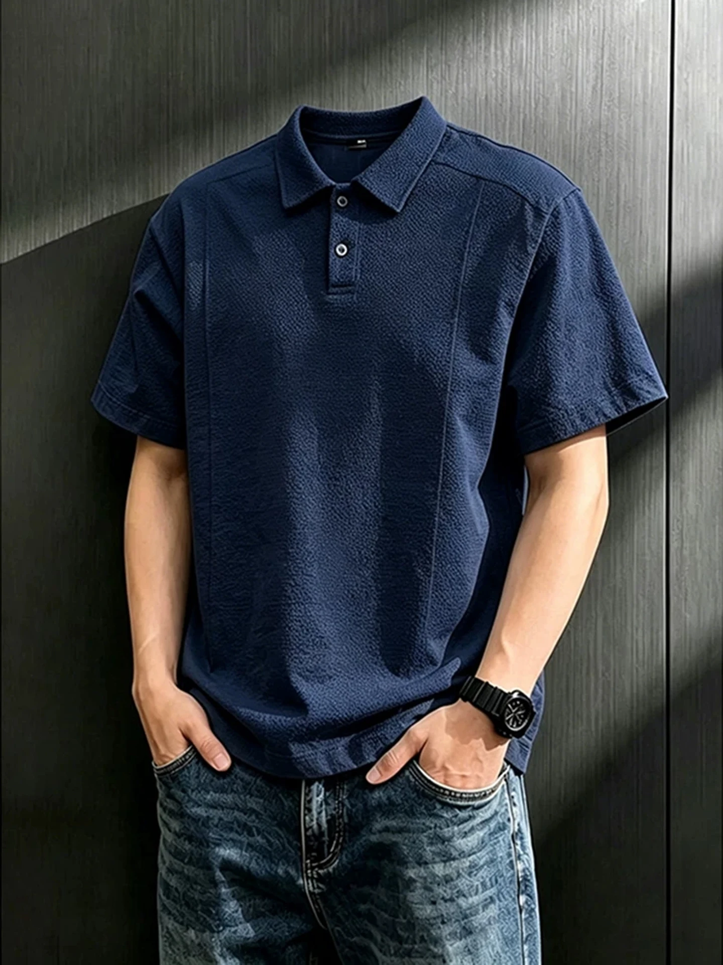 Cleanfit Dragon Scale Texture  Shirt Short Sleeve Men's Style Summer American Collar Correct Shoulder T-Shirt Breathable ...
