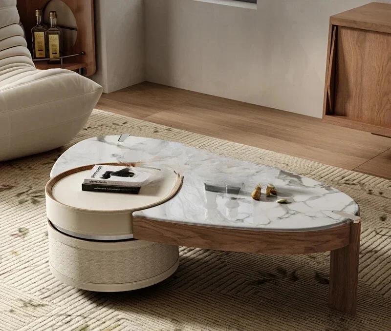 A  Italian minimalist coffee table  creative special-shaped microcrystalline stone small apartment coffee table