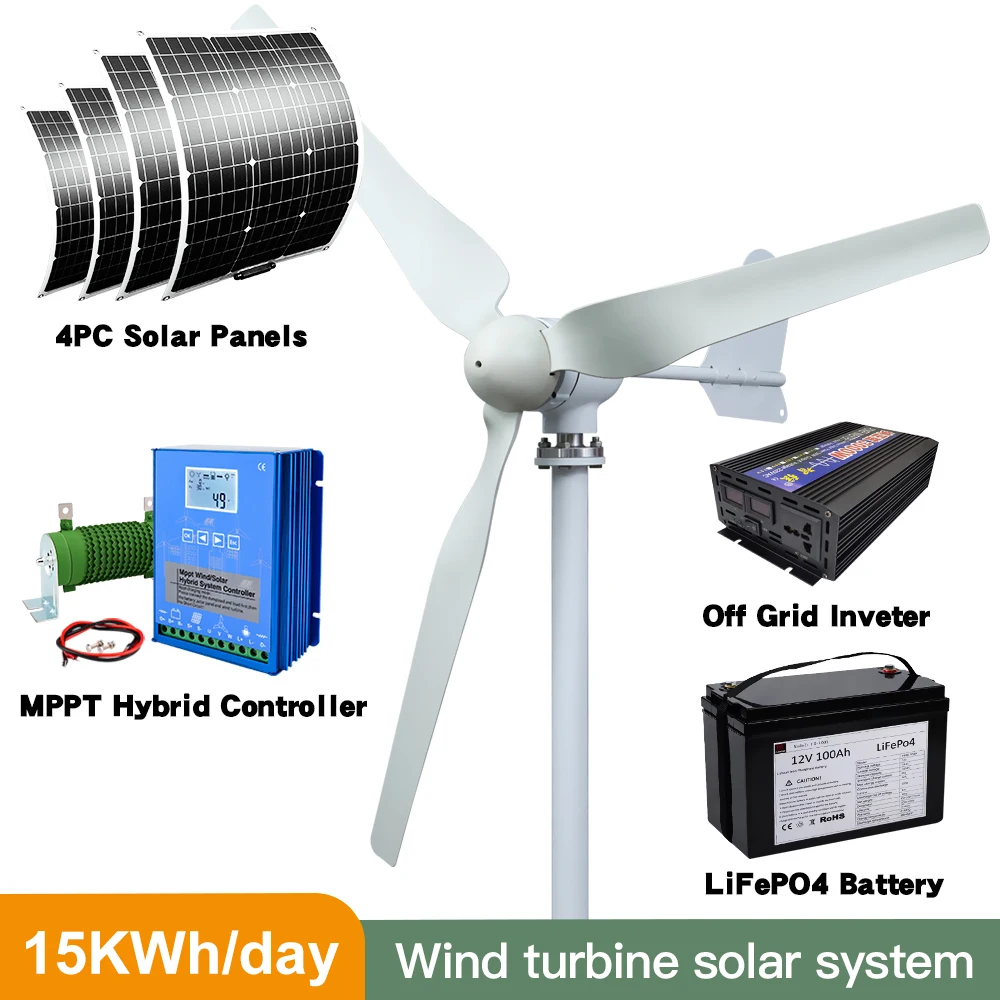 sistema solar diario com controlador de carregamento livre turbina iate fazenda familiar bateria de litio 15kwh 4000w 220v 01