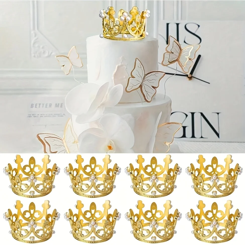 5 Stück goldene und silberne Mini-Kronen als Tortendekoration für Geburtstagsfeiern, Partys und andere Anlässe, Tortendekorationsartikel und Werkzeuge.