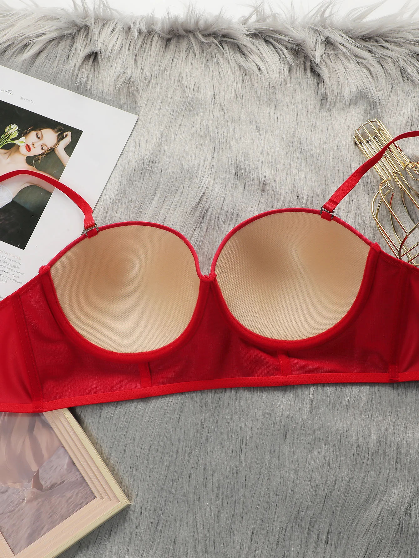 Women\'s 3/4 cup New Year bra red festive hot sexy lingerie Push Up Set Women Sexy L2538