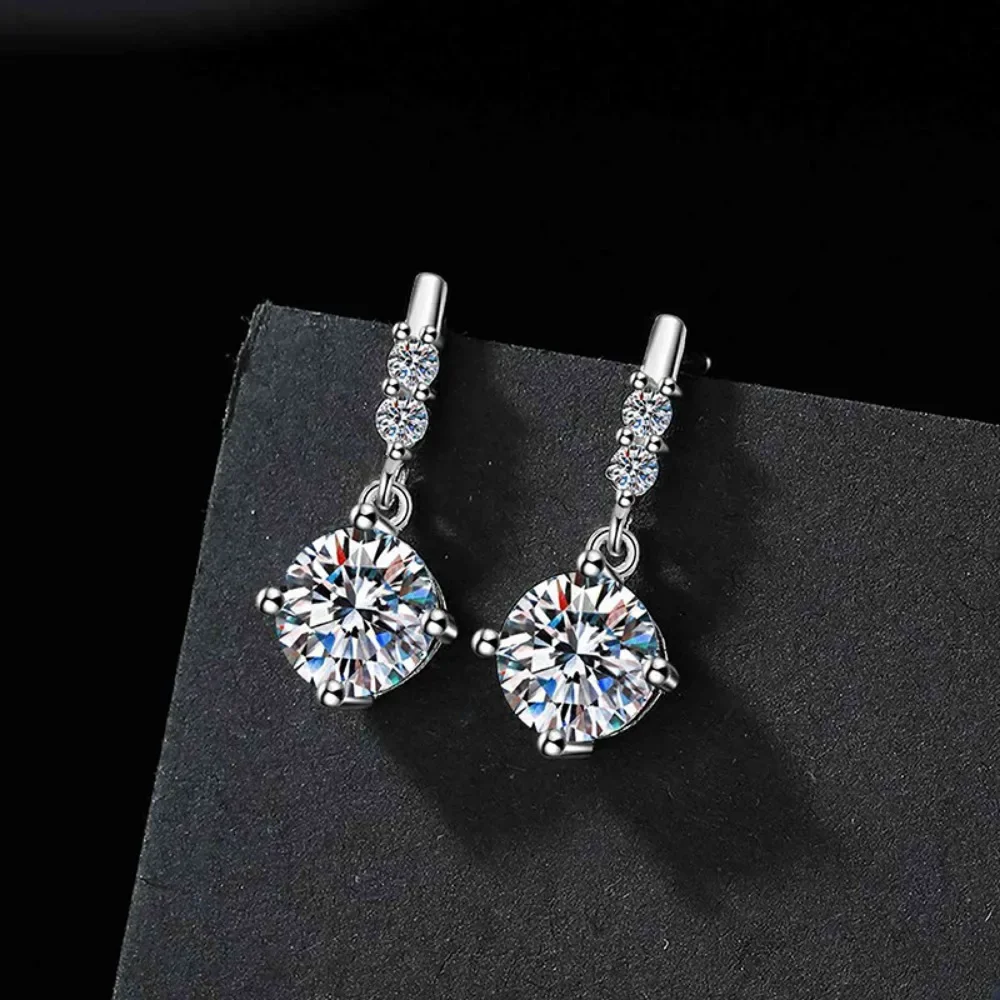 IsRainy 1/2CT D Color All Moissanite Ear Drop Earrings Sparkling Diamond 925 Sterling Silver For Women Party Fine Jewelry Gift