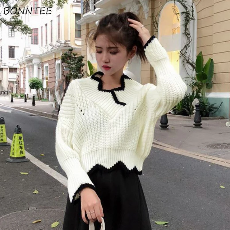 Pullovers Women Simple Korean Style Solid All-match Elegant Design Comfortable Fashion Autumn Knitting Leisure Asymmetrical New