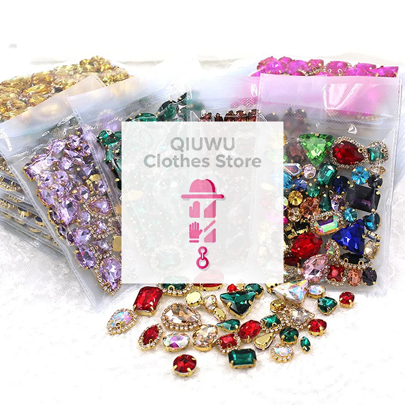 

Блестящая 24-цветная смешанная форма, пришивная стеклянная страза, золотой коготь, хрустальная пряжка, свадебное украшение своими руками, одежда/обувь/платье