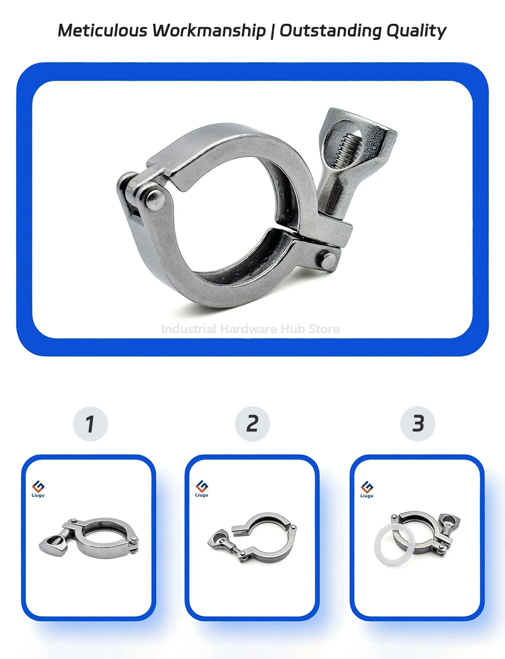 0,5"1"1,5"2"2,5"3"4"/25,4mm 34mm 50,5mm 64mm 91mm 119mm 304 Edelstahl Sanitär Tri Clamp, Schnellspanner Rohrschellenverschraubung – Detail 1
