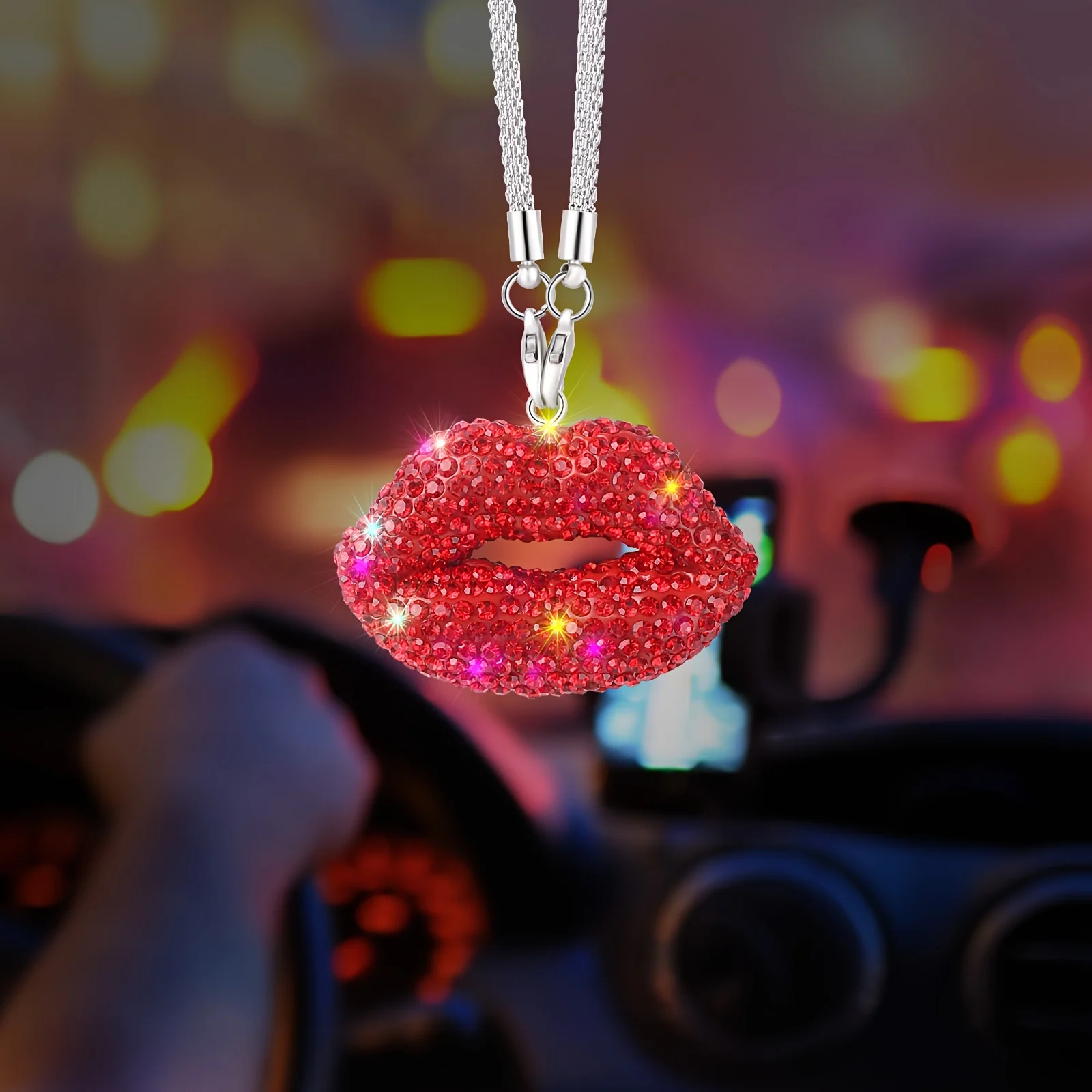 Rhinestone Lips Heart Pendant Crystal Hanging Ornament Fashion Bag Charm Car Rearview Mirror Decor Gift For Women
