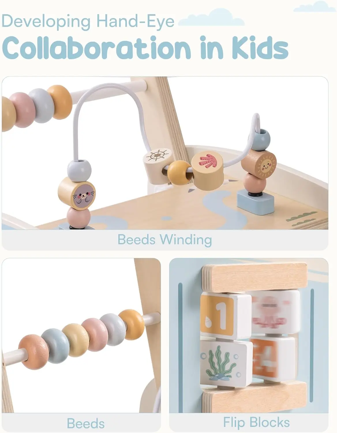 Robotime Robud Houten loopstoeltje Baby Duw mee Activiteit Wandelaars met wielen Multifunctionele loopstoeltje Cadeau voor jongens Grils