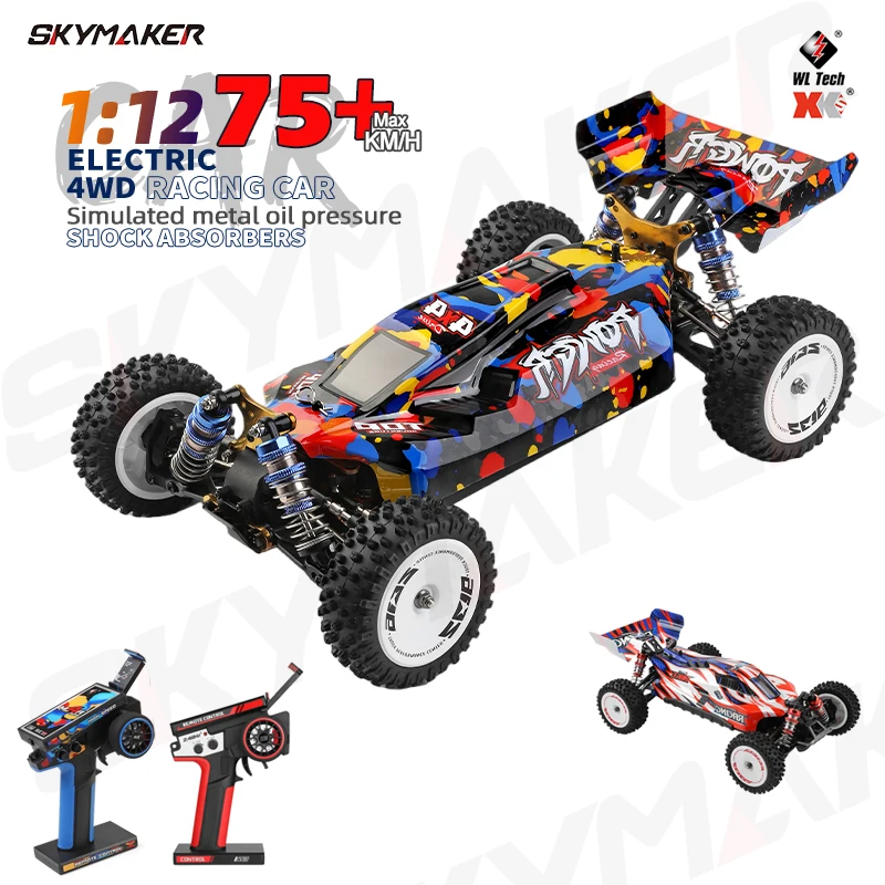 WLtoys 124007 124008 1:12 V8 zdalnie sterowany samochód RC bezszczotkowy 75 Km/H High Speed Metal 4WD Off-Road RC Drift prezent zabawka samochód dla