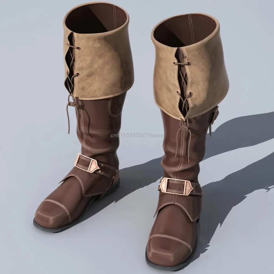 Quadratische Zehenspitze, Schnallenverschluss, lange Stiefel, hohe Schafthöhe, flacher Boden, Ritterstiefel, modischer niedriger Absatz, Retro-Farbblock-Design, Schnürschuhe – Detail 4