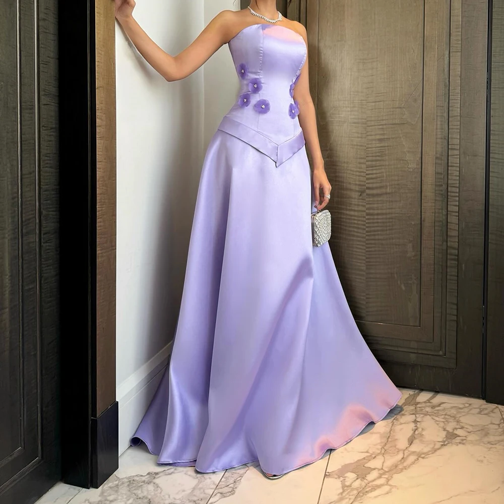 Robe de soirée sirène personnalisée, longueur au sol, sans bretelles, sans manches, robe de bal drapée à fleurs, dos nu, à la mode