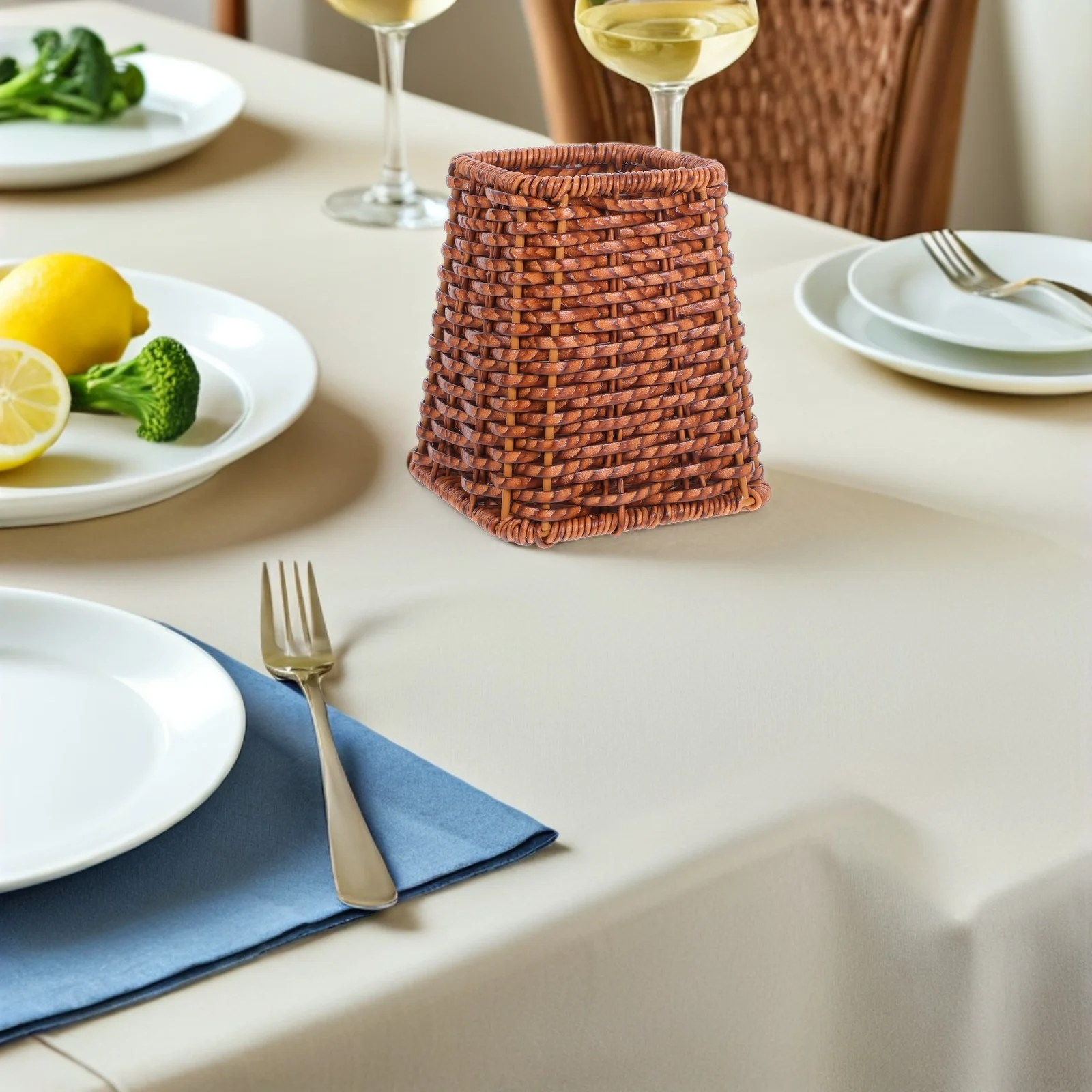 

Faux Rattan Cutlery Holder Draining Basket For Kitchen Sink Utensil Organizer Drying Rack Silverware Spoon Fork Chopsticks Stand