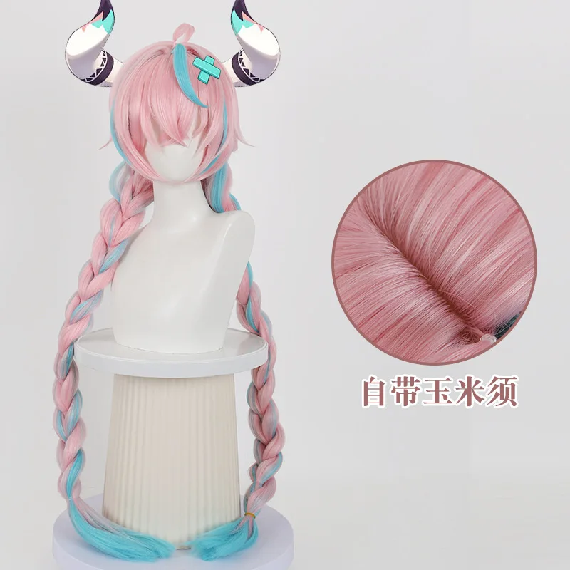 va-lessaのゲームキャラクターにインスパイアされた合成ロング編み込みコスプレウィッグ、デュアルコーンブレイドスタイル、耐熱ファイバーヘア