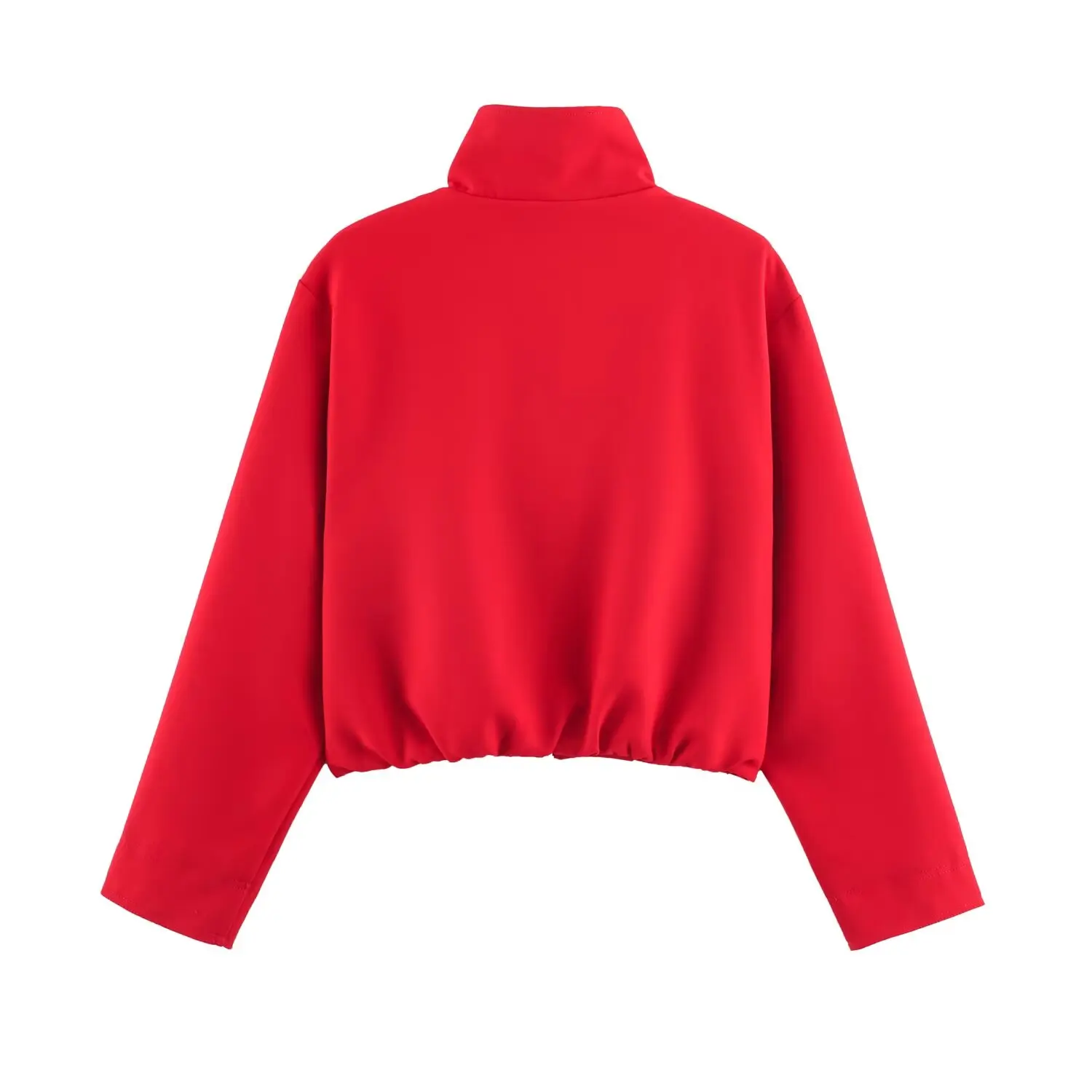 Neue Damen-Bomberjacke mit Stehkragen, lässige, kurze Jacke mit Reißverschluss, elastischem Saum, langen Ärmeln, einfarbig, modische Oberbekleidung für Damen – Detail 3