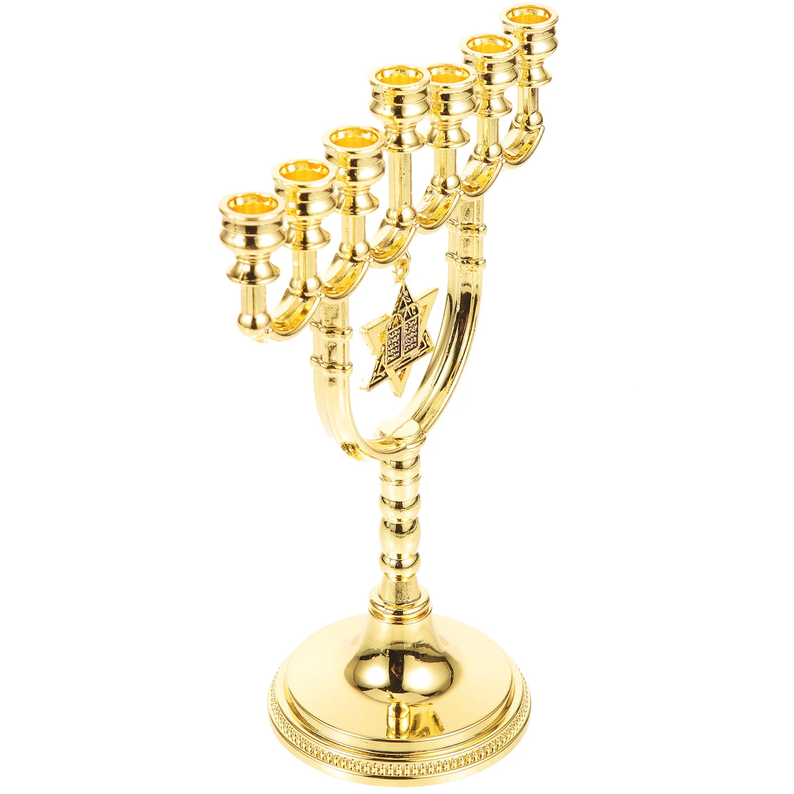 

-Arm Golden Candlestick Holder Hanukkah Menorah Decorative Ornament for Home Dining Table Centerpiece Holiday Fireplace