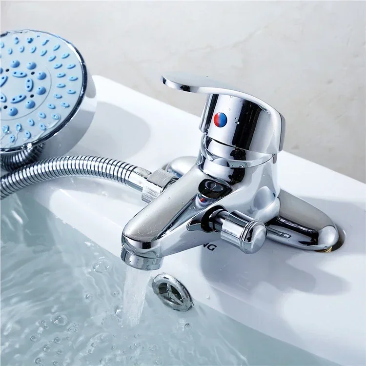 

Bathroom Faucet Basin Double-Hole Hot and Cold Basin Tap Mixer Faucet 2 Ways with Copper Ceramic Spool Sink Mixer Tap