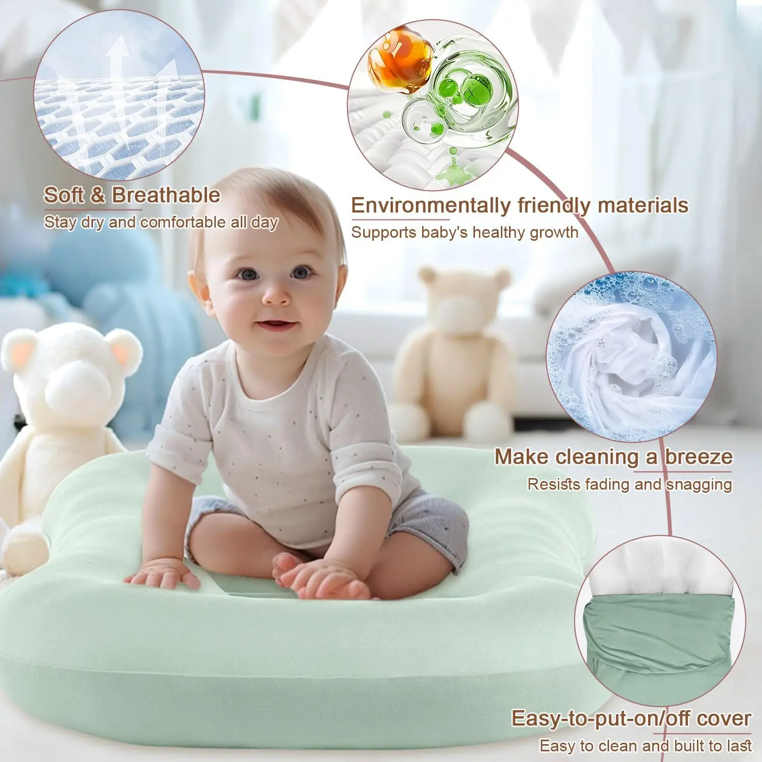 Soft Breathable Washable Infant Lounger for Newborns, Ideal for Home and Travel in Pink