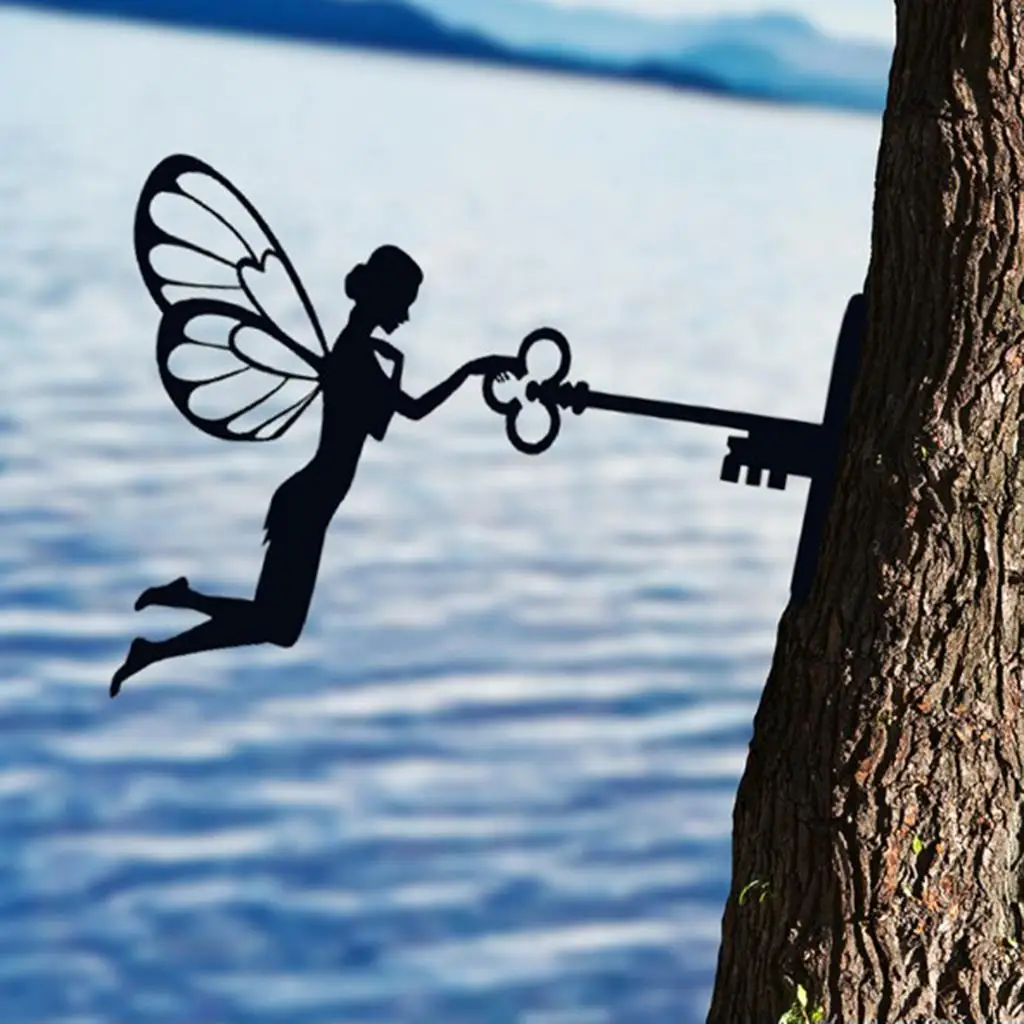 Fairy Tree Silhouettes Metal Garden Sculpture Outdoor Art Decor Garden Stake Statue for Decoration Garden Yard