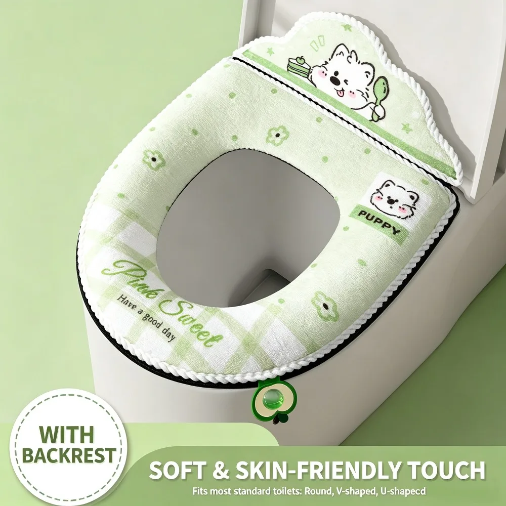 Toilet Seat Cover with Backrest, Soft Warm Washable Toilet Cushion with Aromatherapy Scent Pod for Bathroom