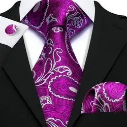 Novelty Purple Men Tie Luxury Designer High Quality Jacquard Handkerchief Cufflinks Set Party Business Gift 6615
