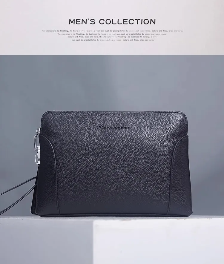 

Men's Genuine Leather Combination Lock Storage Bag - Large Capacity Business Clutch Bag