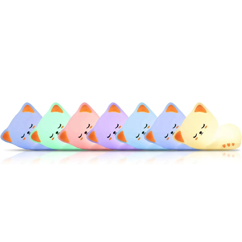 7 สีจับเวลาเด็ก Night Light ซิลิโคน Nightlight เด็กทารกชาร์จแมวน่ารักโคมไฟสําหรับของขวัญวันเกิด Kawaii ลูกแมว Decor