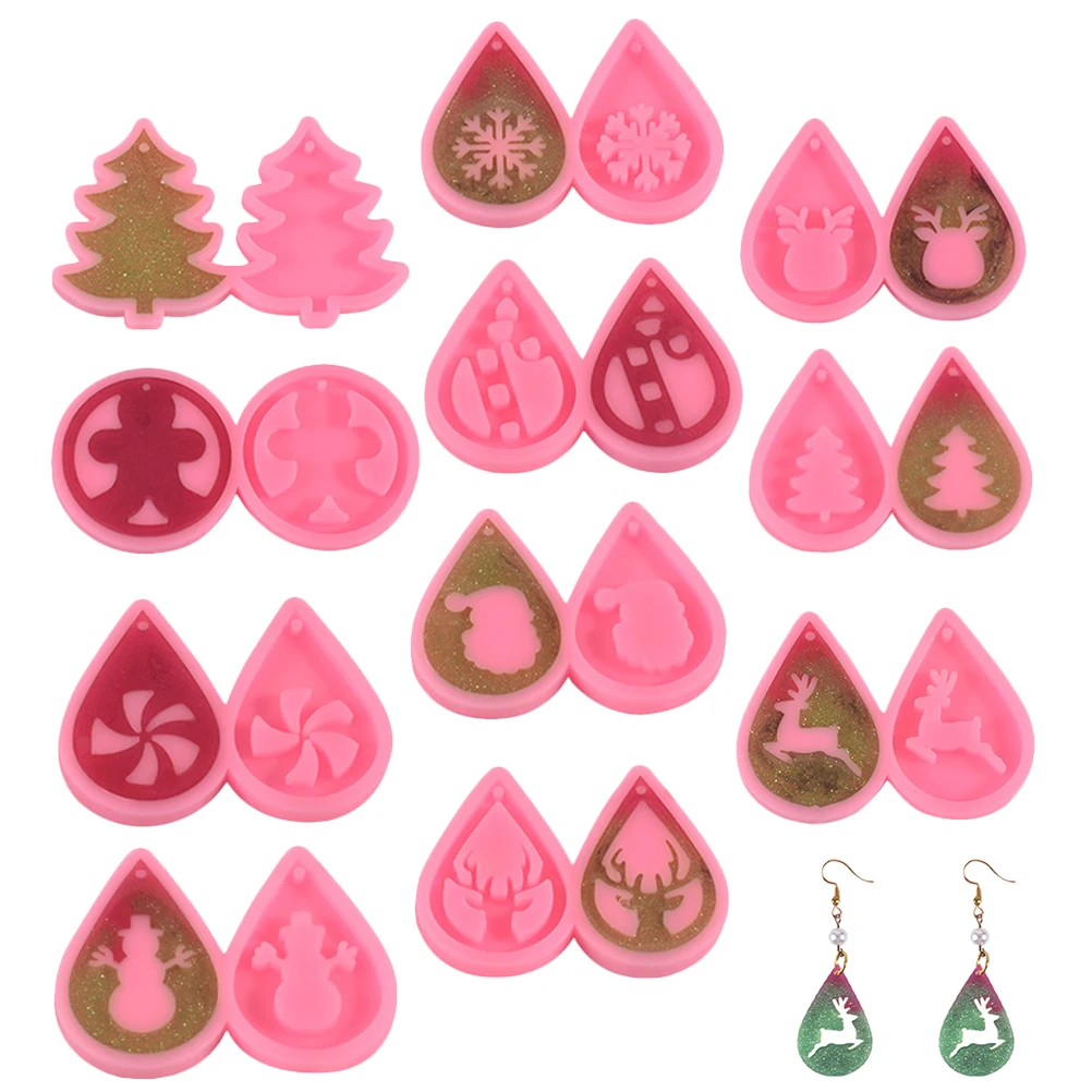 

11 Pcs Christmas Earring Molds Silicone Pendant Making H made Jewelry Crafts Reusable Durable DIY Earrings Accessories