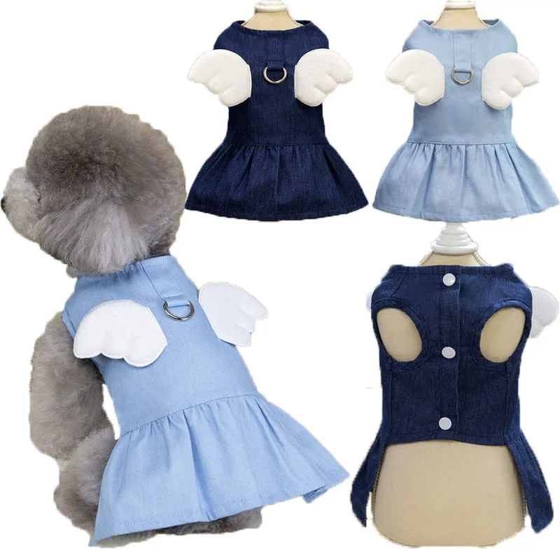

Denim Dog Clothes Elegant Blue Girls Dresses For Small Medium Dogs Chihuahua Yorks Harness Clothing Female Puppy Dress Apparels