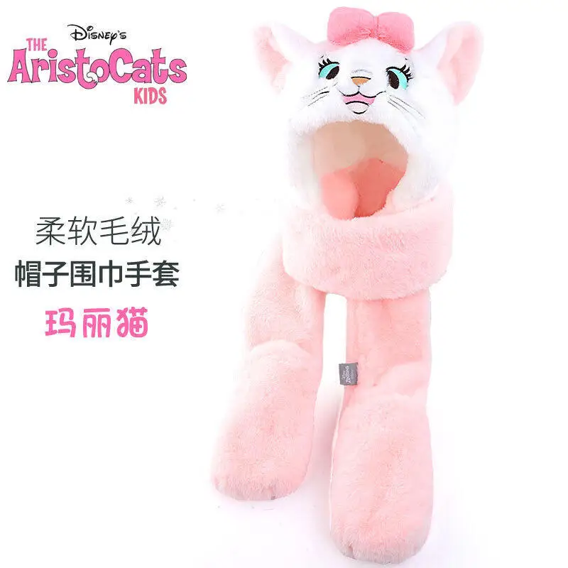 

Модный комплект 3-в-1: шапка, шарф и перчатки с аниме-дизайном Disney, пушистые, теплые, зимние, уютные, детские, милые, модные, мягкие аксессуары для холодной погоды