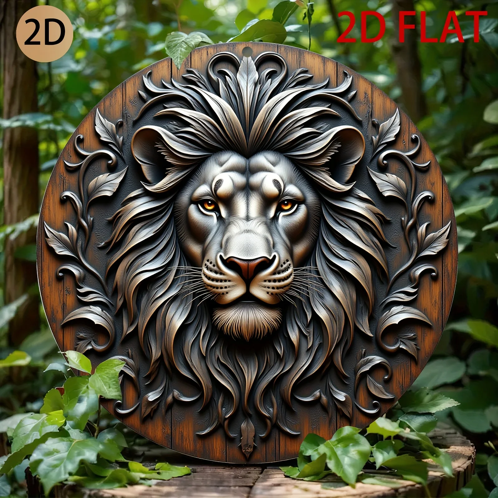 HD Tin Sign, 3D Carved Lion Head Round Metal Wall Art, Vintage Wildlife Home Decor