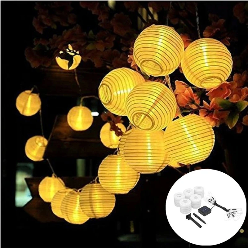 

Outdoor Solar Garland Lantern, Festoon Fairy Light String, 10, 20, 30 LED Lighting Chain Lamps, Holiday, Christmas, Garden Decor