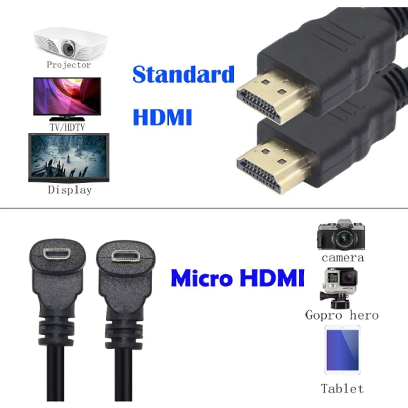 For Digital camera Sony a6400 GH4 tablet 50cm/150cm90 Degree Micro HDMI to HDMI-compatible UP/Left/Right Angle Micro HDMI Cable