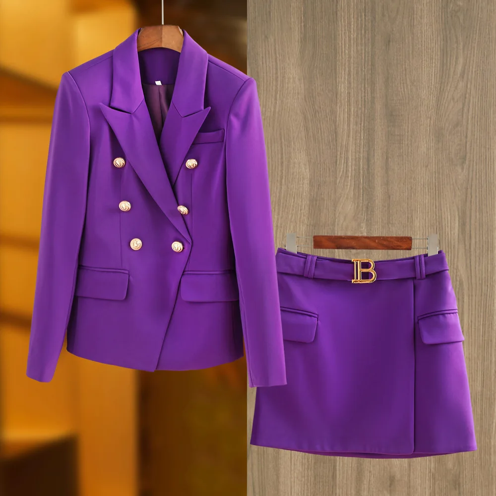 

New suit jacket Fashion commuter long sleeve suit double breasted +B buckle OL skirt cover