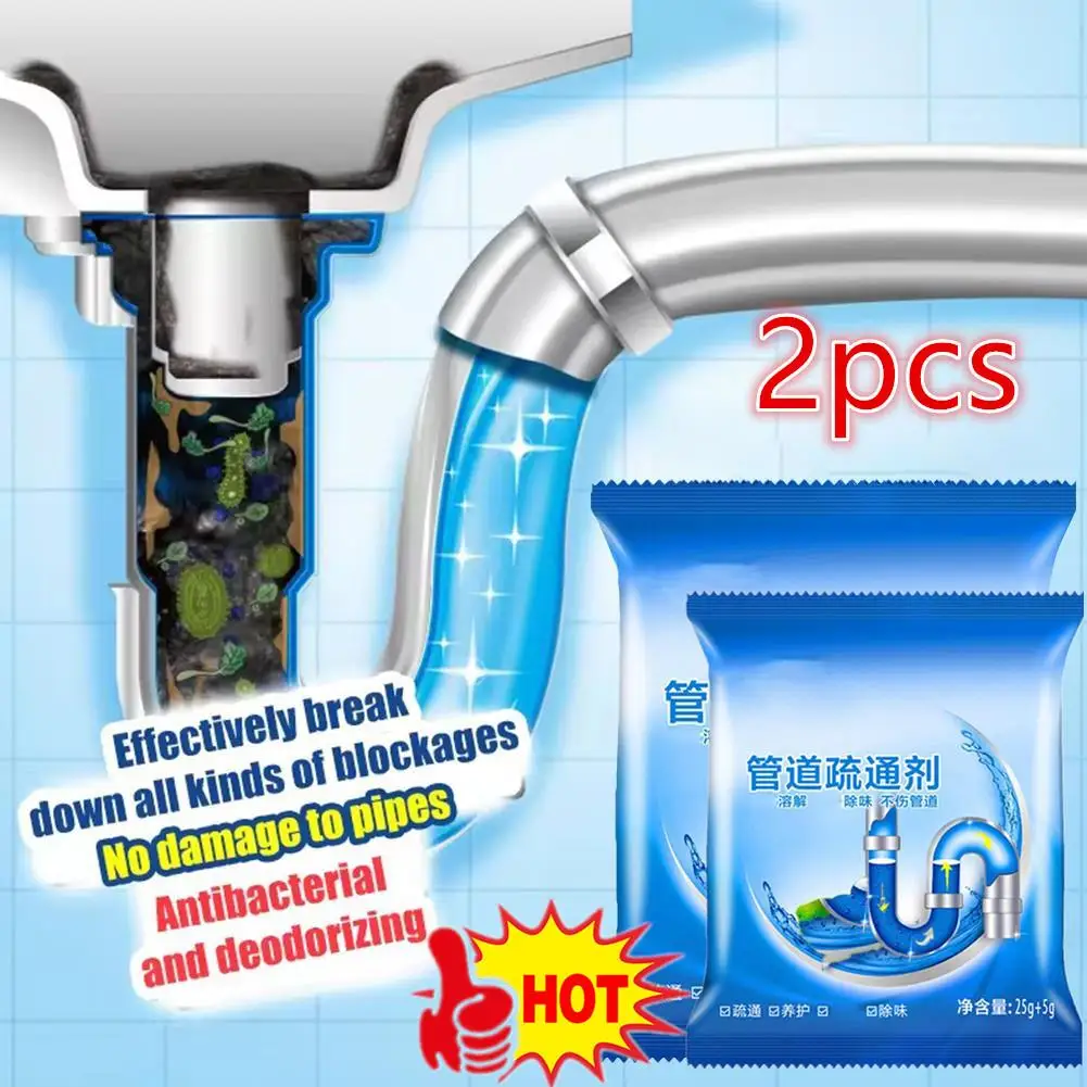 

2x Household Drain Cleaner Deodorant Kitchen Toilet Bathtub Sewer Cleaning Powder Pipe Dredging Tool Prevent Blockage Fast Deliv