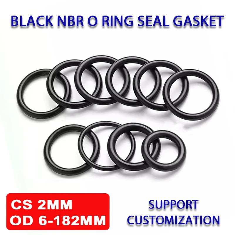 

NBR O Ring Seal Gasket CS 2mm OD 6-182mm Nitrile Butadiene Rubber Spacer Oil/Corrosion Resistance Washer Black Sealing Ring