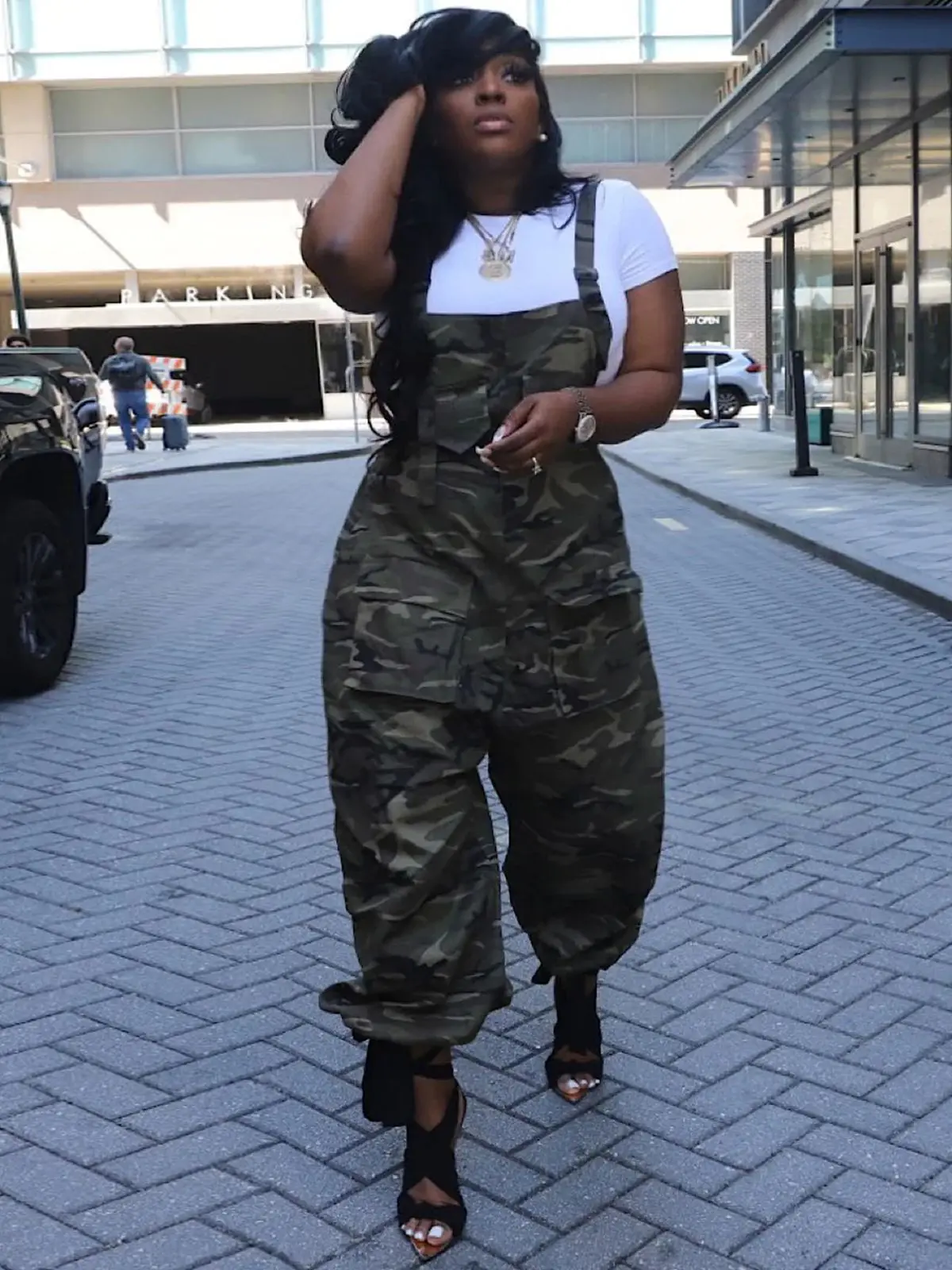 PYMQR  Fashion Loose Camouflage Work Suit Jumpsuit With Straps Women 2023 Summer Y2K Streetwear Party Wear Bulk Item Wholesale