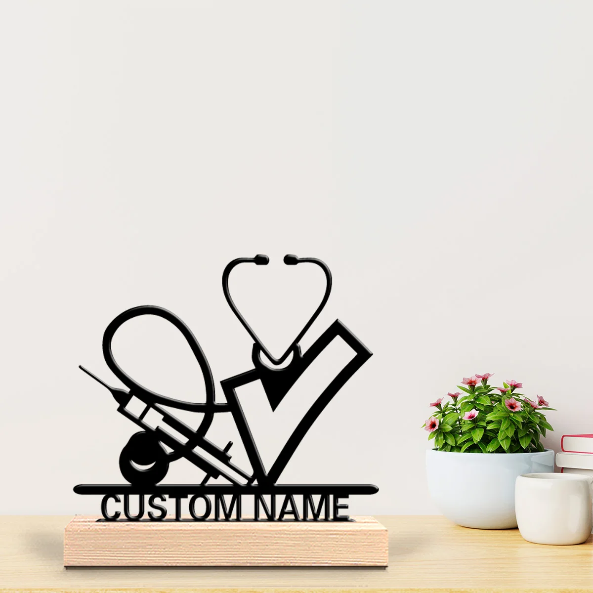 1pc Fashion Personalized Custom Doctor Nurse Metal Statues Metal Art With Wooden Base Tabletop Decoration Suitable for Doctors