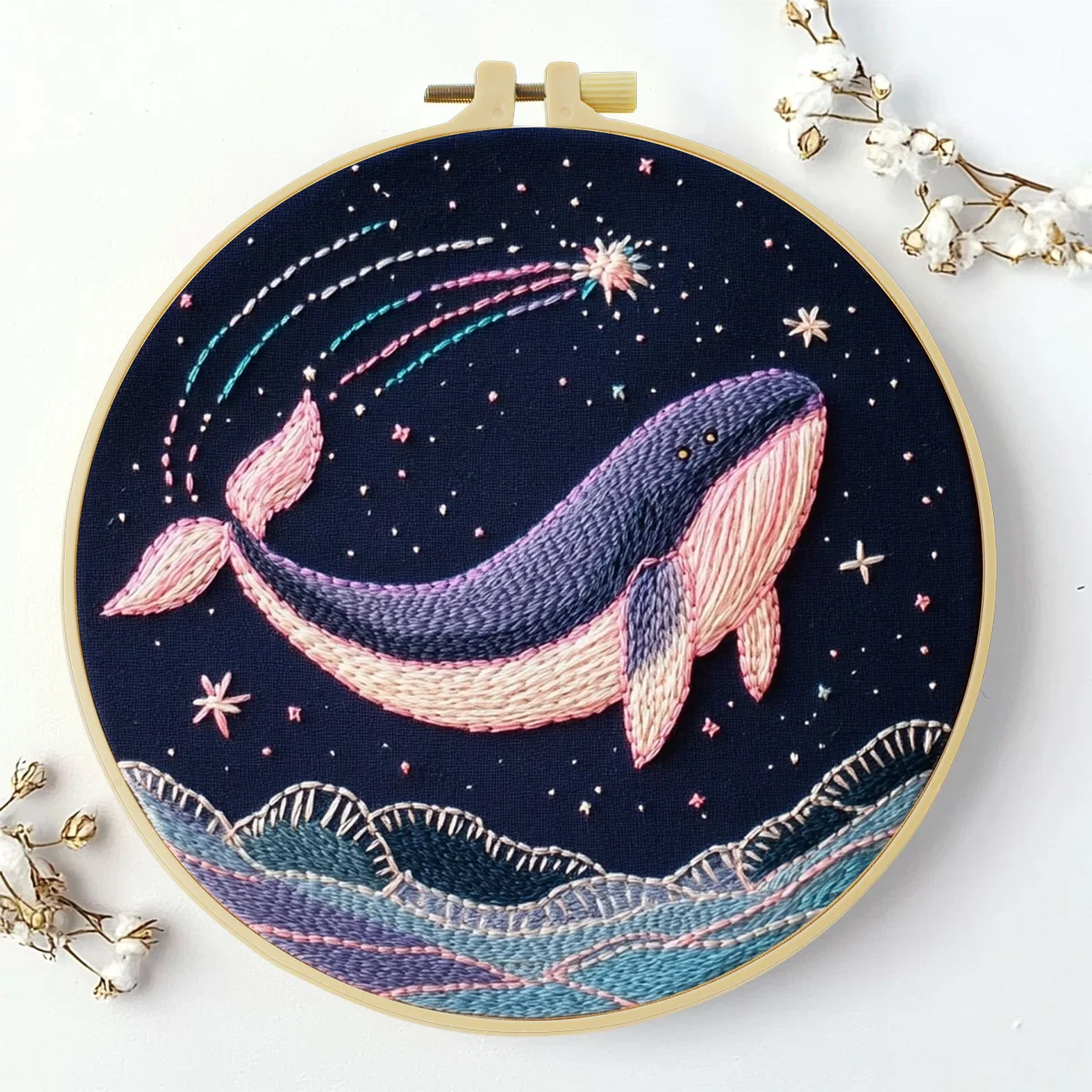 1 Stück 20X20CM/7,87 Zoll Delfin-Stickerei-Starter-Kit DIY-Set Handarbeits-Malerei Nadelkunst Heimdekoration – Detail 3