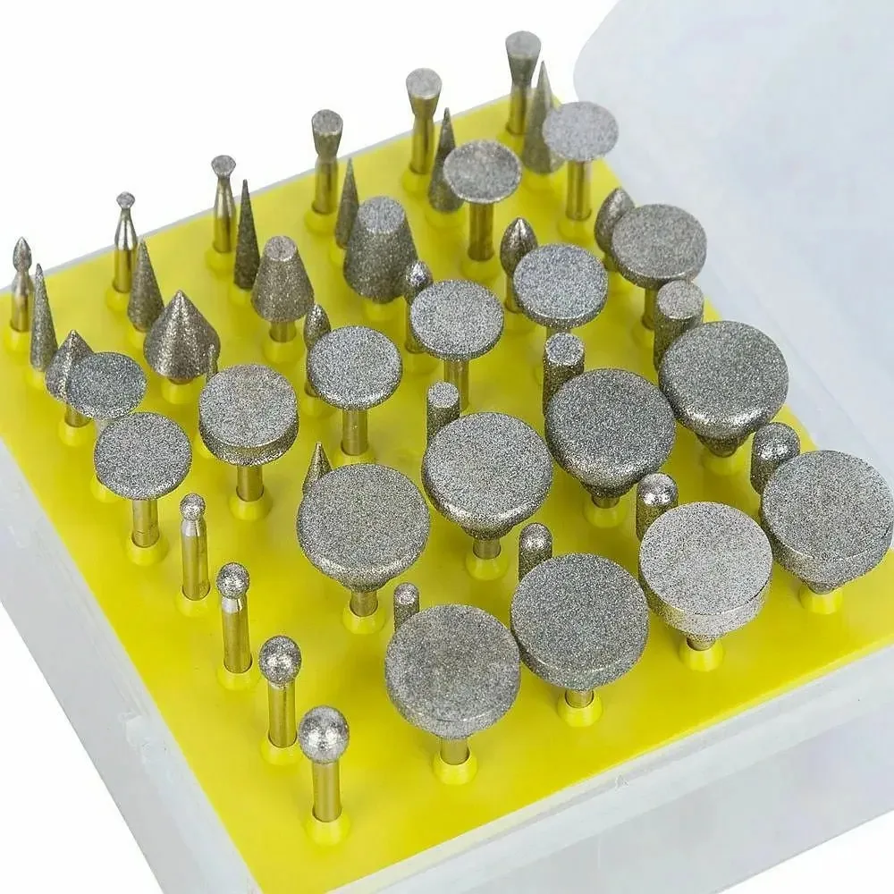 Diamante revestido moedor moedor cabeça, rebarba de vidro para ferramentas rotativas Dremel, polimento Grit150, 50pcs