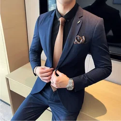 7XL 6XL(Jacket+Pant）Fashion Striped Men Slim Fit Suit Groom Wedding Tuxedo Formal Business Party Slim Fit Social Stage Costume