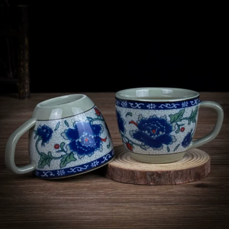 1PC Classical Blue and White Porcelain Tea Cup with Handle - Chinese Style Ceramic Mug, Kung Fu Tea Set Accessory