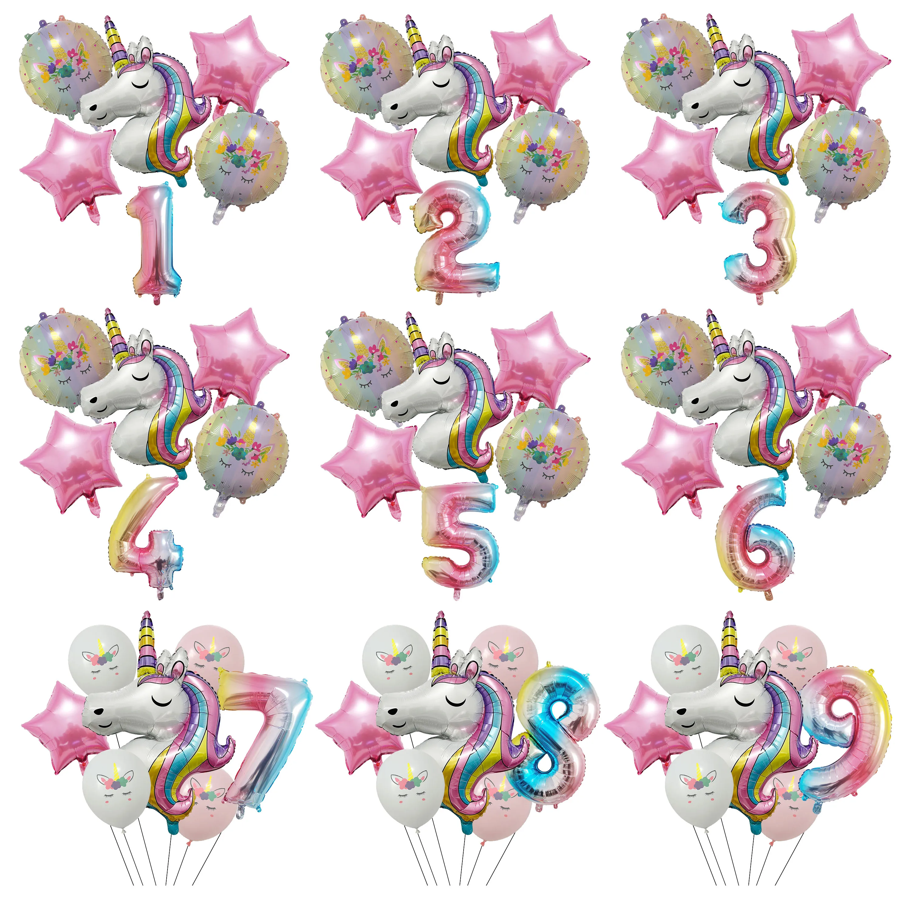 1Set Helium Foil Globos Unicorn Balloon Birthday Party Decorations 32 Inch Number Digit ballons Kids 1 Year Baby Shower Supplies