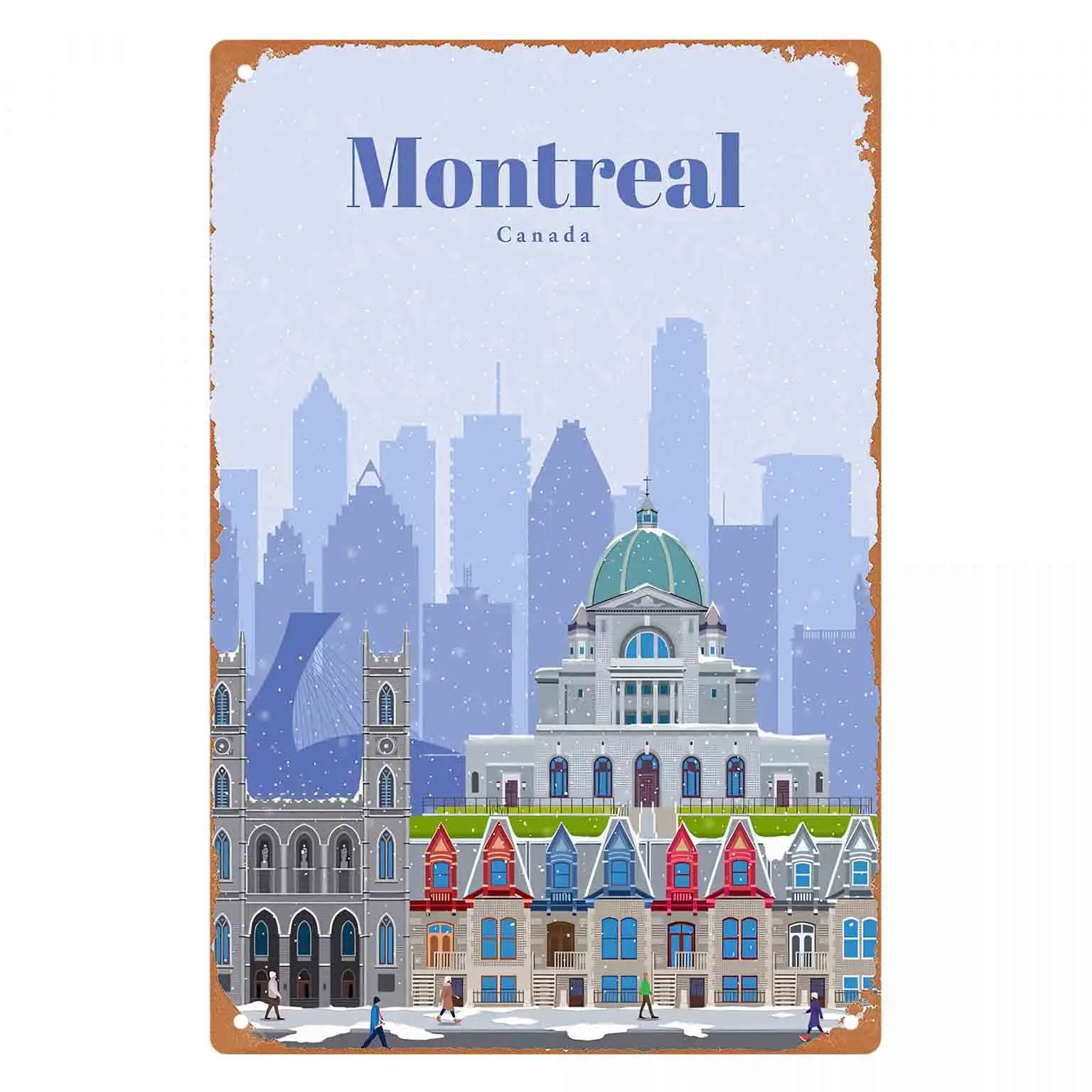 2D FLAT 1pc Montreal Canada Winter Cityscape Metal Wall Sign Decoration for Home Cafe Garage Bedroom Porch And Garden