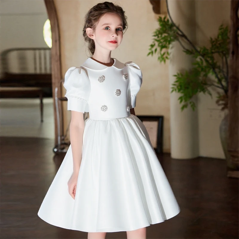 

Новое платье для девочек в милом стиле для выступлений на фортепиано, праздничное платье принцессы для первого дня рождения, крещения, детских вечеринок