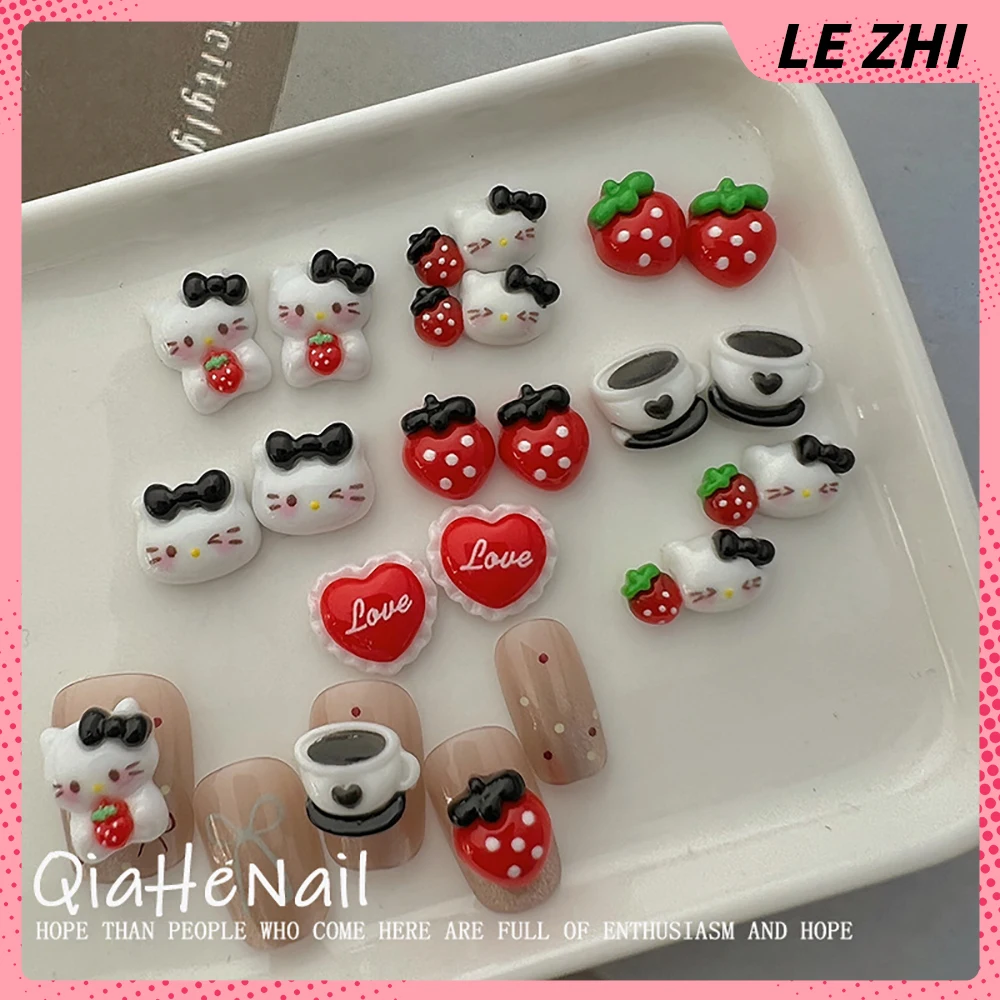 

20Pcs Kawaii Sanrio Hello Kitty Strawberry Cartoon Nail Accessories Diy Love Kt Cat Nail Art Charm Party Sticker Decoration