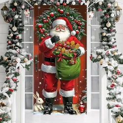 Christmas Santa With Gift Bag Door Cover Kids Room Xmas Door Linings Indoor Outdoor Porch Large Decoration 2025 New Year Decors