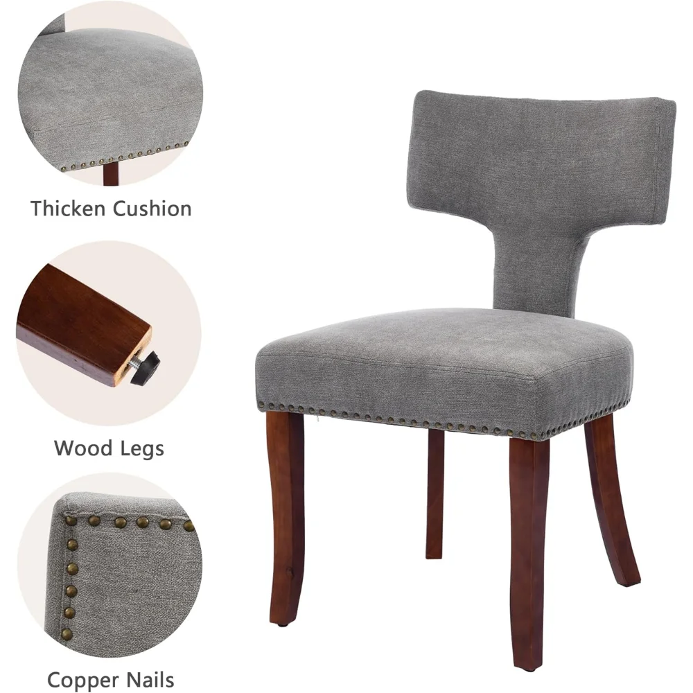 

Set of 4 mid Century Modern Dining Chairs Linen Fabric Upholstered Curved Backrest Dining Room Accent Chairs