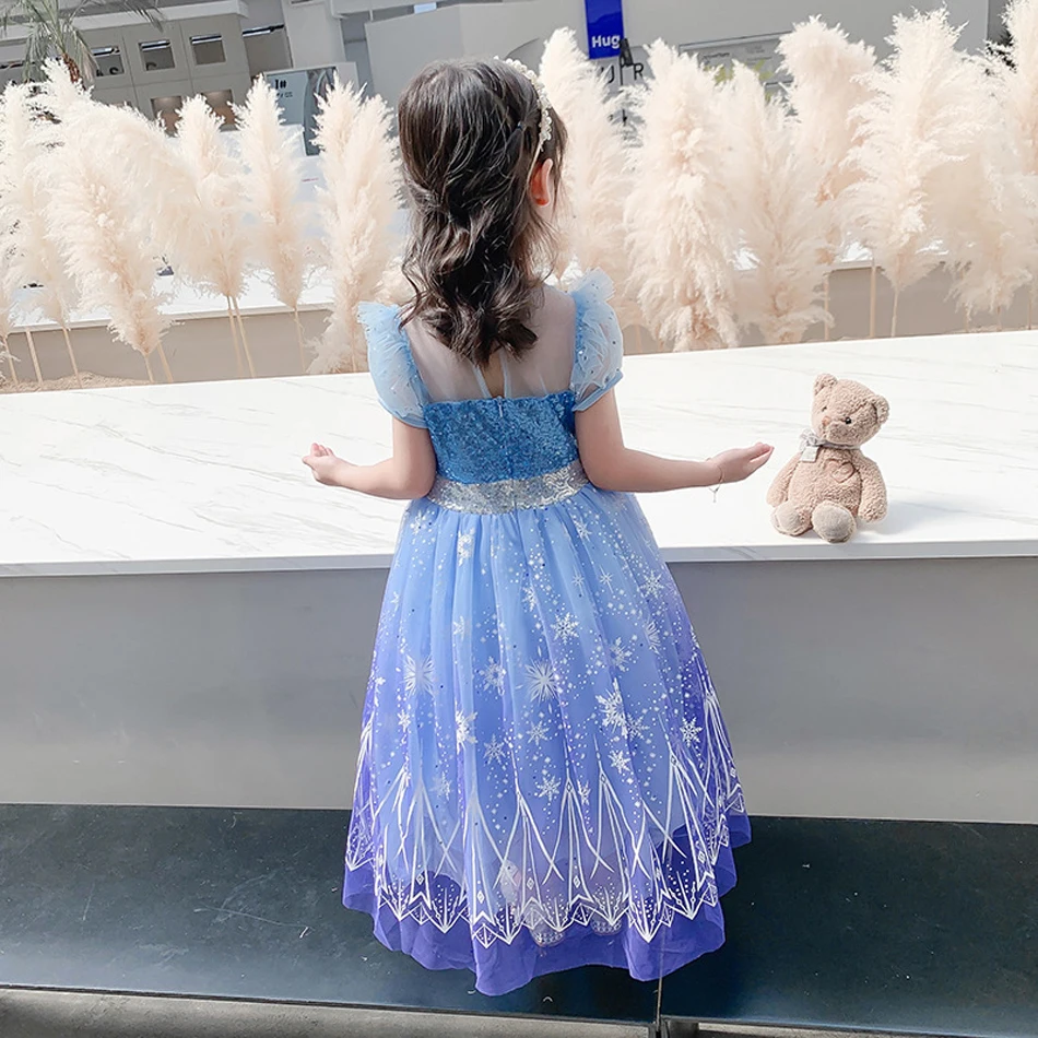 Kid Girl Elza Summer Dress LED Light Snow Queen Cosplay Princess Costume Carnival Party Prom Gown Robe-Playing Children Clothing