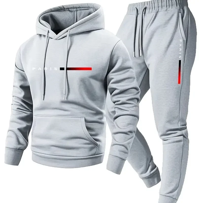 

A men's and women's universal Paris-style letter-printed hooded sweater and belted sports outfit, a casual and fashionable stree