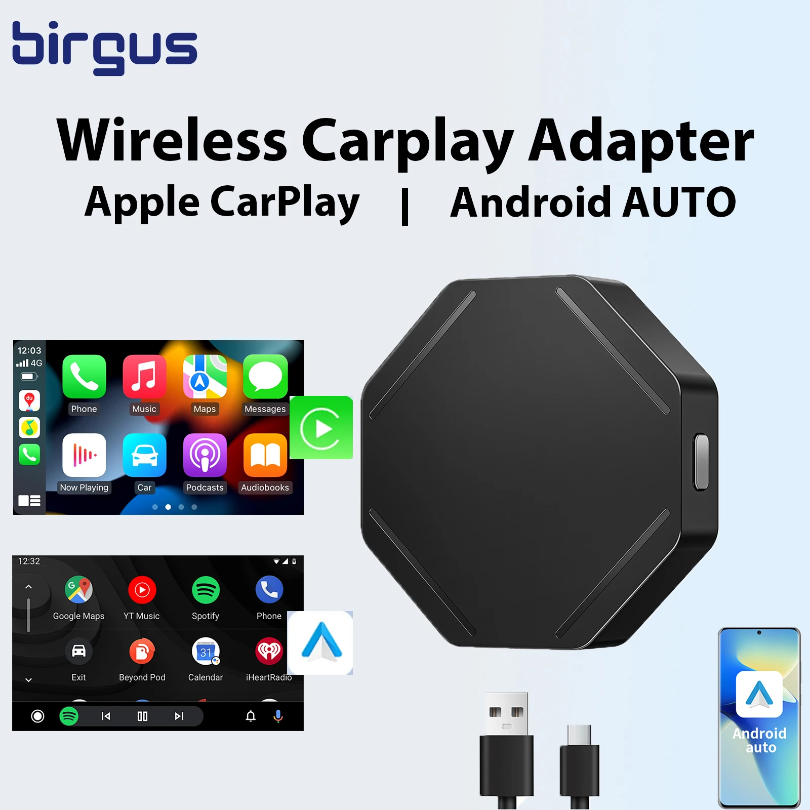 

Birgus C11 Wireless Android Car Case Portable CarPlay Wireless dongle with wired CarPlay/Android car radio